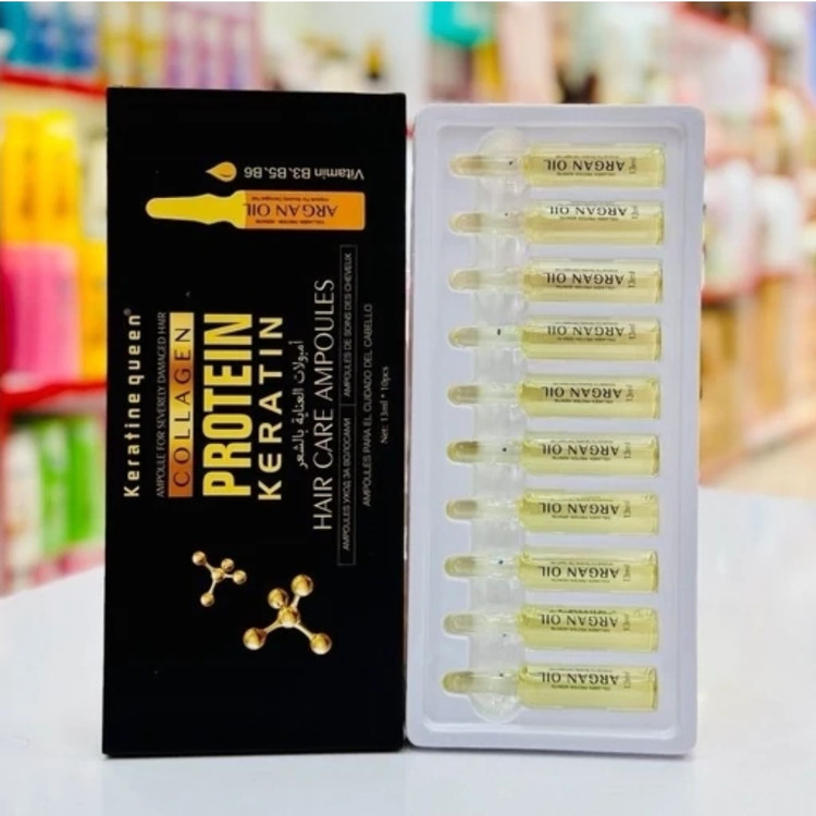ویال کراتین پروتئین مو کویین عصاره روغن آرگان ساخت انگلستان پک ده عددی کیفیت اورجینال
